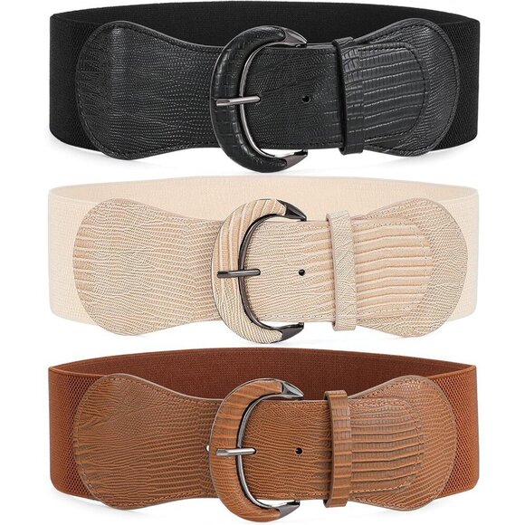 Women Elastic Waist Belt Pack Vintage Stretchy Faux Leather Dress Accessory